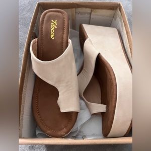 Beige Wedge Sandals, Size 7